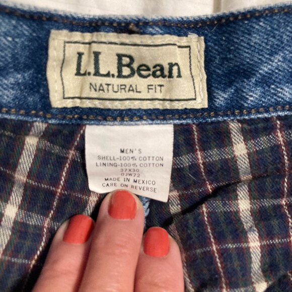 LL Bean Flannel Lined Jeans Mens Blue Natural Fit 100% Cotton Denim Cabin 37x30 - Picture 7 of 9